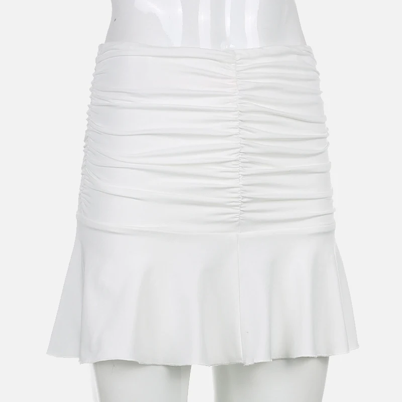 

Folds Ruffles Patchwork Women Mini Skirt Summer High Waist Skinny Female Skirts Solid Fashion Bodycon Sexy Simple Ladies Bottoms