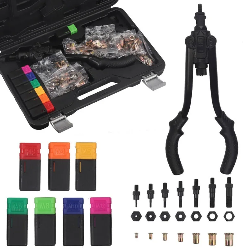 

Riveting Tool Nut Riveter Blind Hand Heavy M3-M12 Manual Rivet Pliers Rivet Gun Machine 35Pcs Rivet Nuts