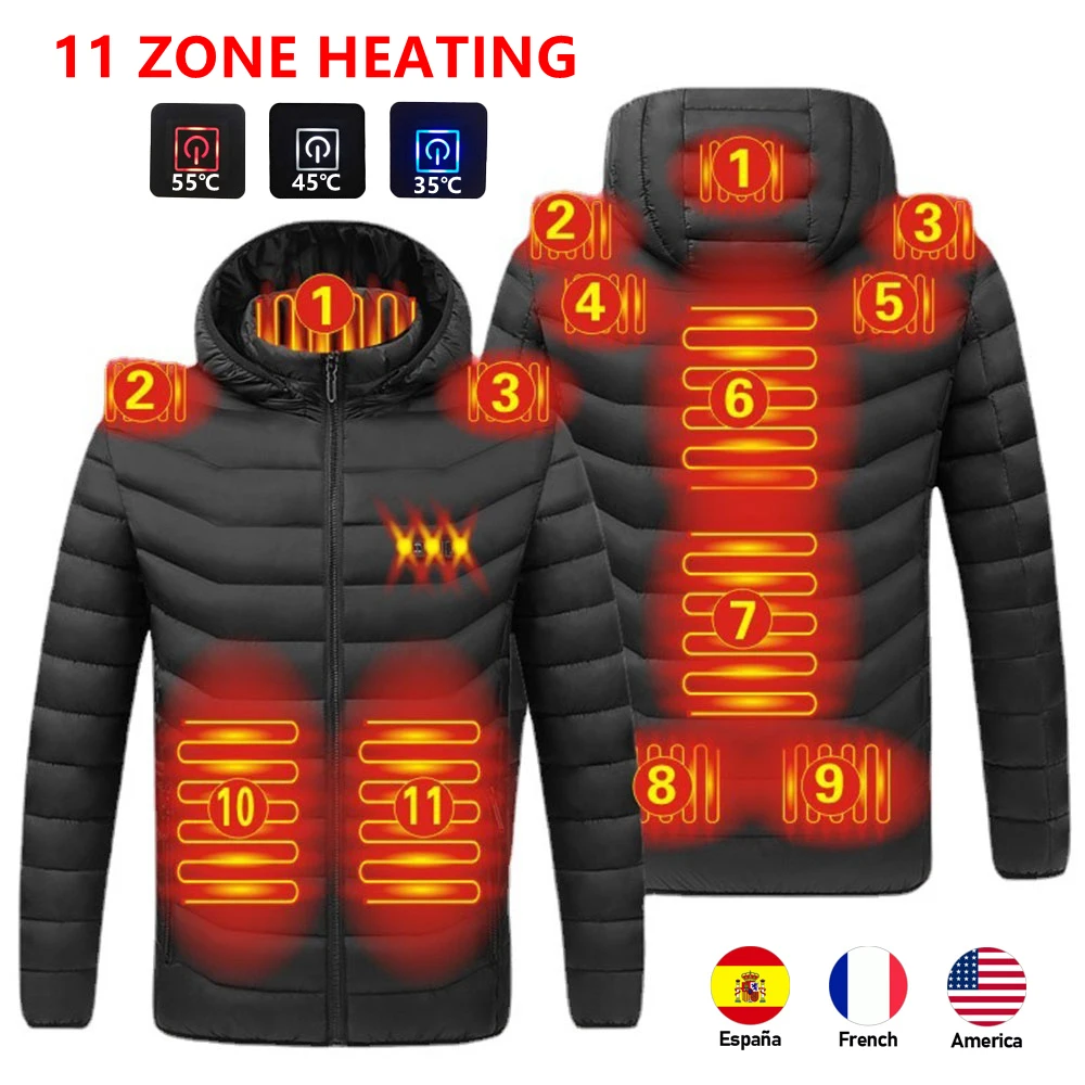 

11 Areas Heated Jacket Winter Outdoor USB General Electric Heating Coat Thermal Hooded Cotton Warm Sports Thermal Coat Clothes