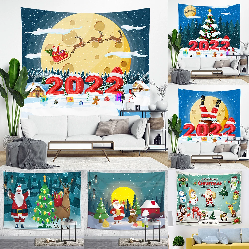 

2022 Рождественская серия, гобелен, гобелен с мультяшным принтом Санта-Клауса, снеговика, лося, настенное украшение для дома, настенная живопи...