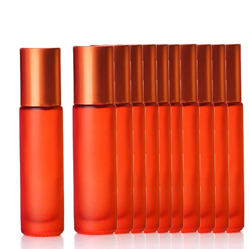 10pcs Orange 1/5/10 шт 10 мл Портативный толстые Стекло ролик эфирное масло в виде флаконов парфюма путешествий многоразового использования, матовый цветной ролик с шариком-роллером - Цвет: 10pcs Orange