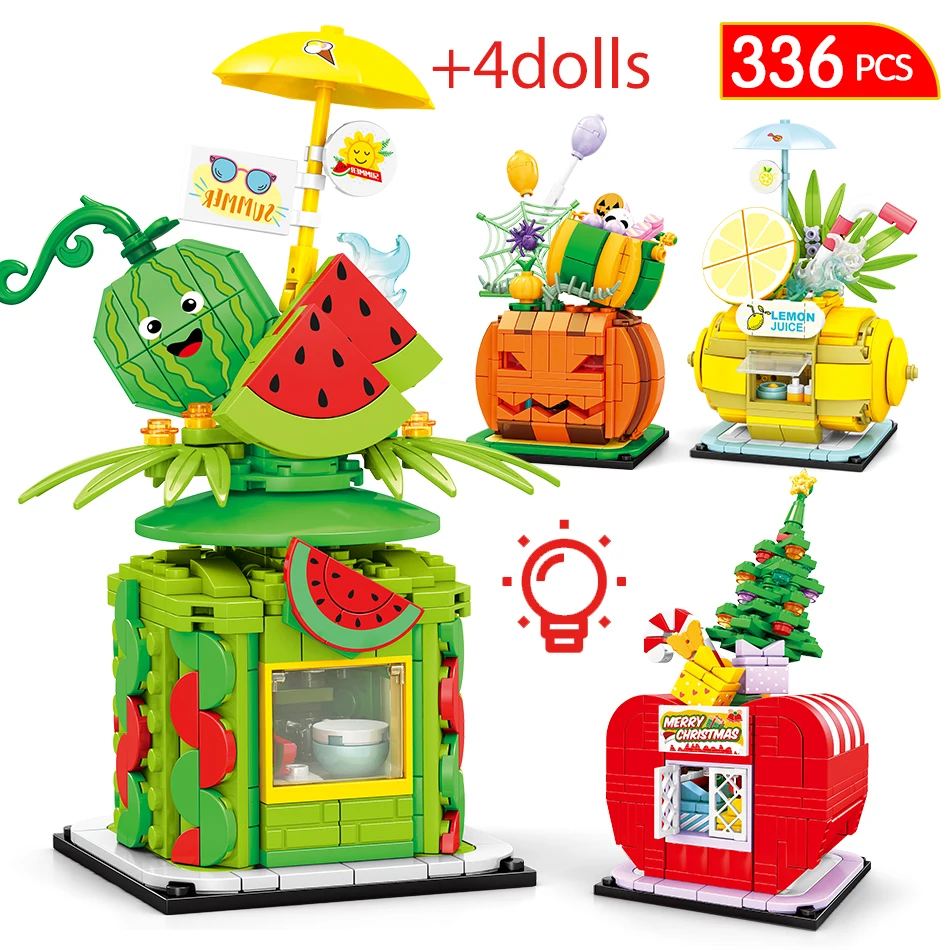 

LED City Street View Fruit Light House Model Building Blocks Friends Watermelon Decorate Figures Bricks Toys For Gifts