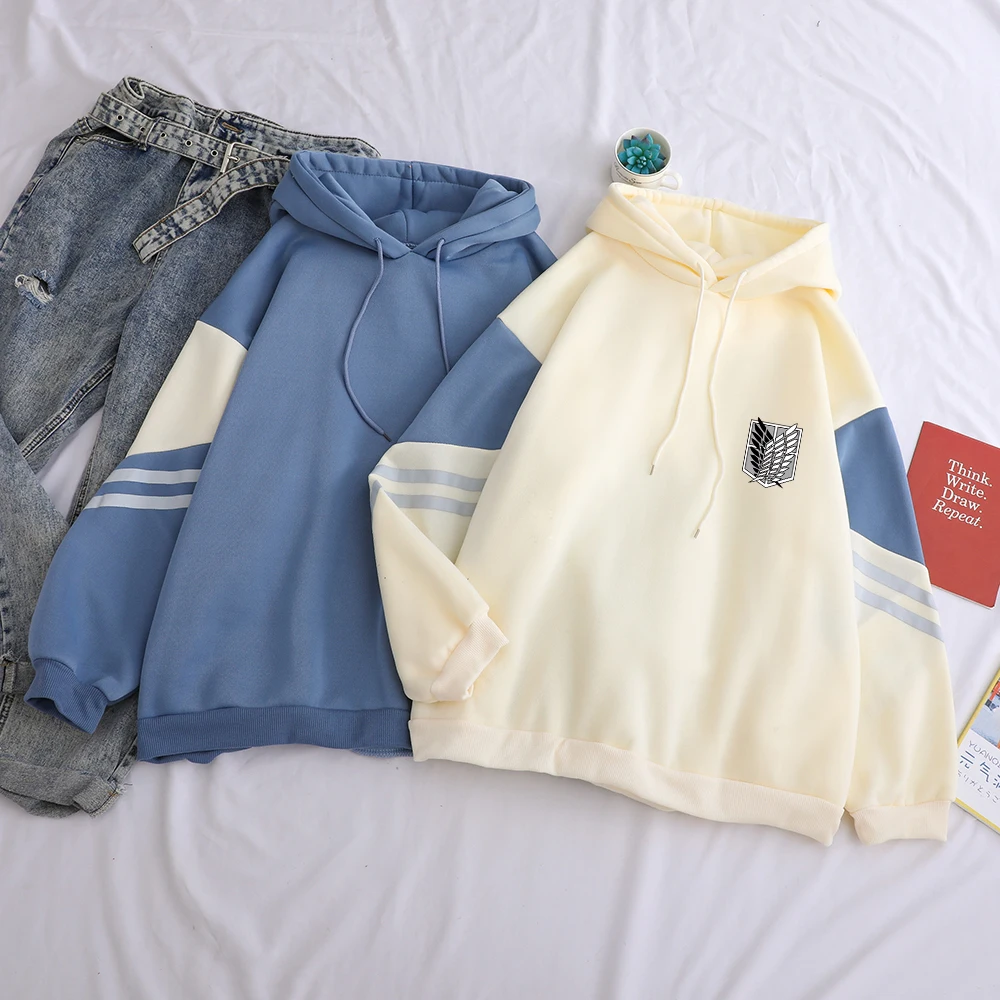 

Attack on Titan Shield Printed Hoodies Autumn Winter Fleece Casual Spell Color Splicing Sweatshirt Loose Harajuku Kawaii Clothes