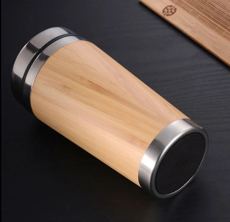 400 мл бамбуковая Термокружка для воды, креативная натуральная бамбуковая бутылка для воды с нержавеющей сталью внутри автомобиля, офиса, кофейная кружка