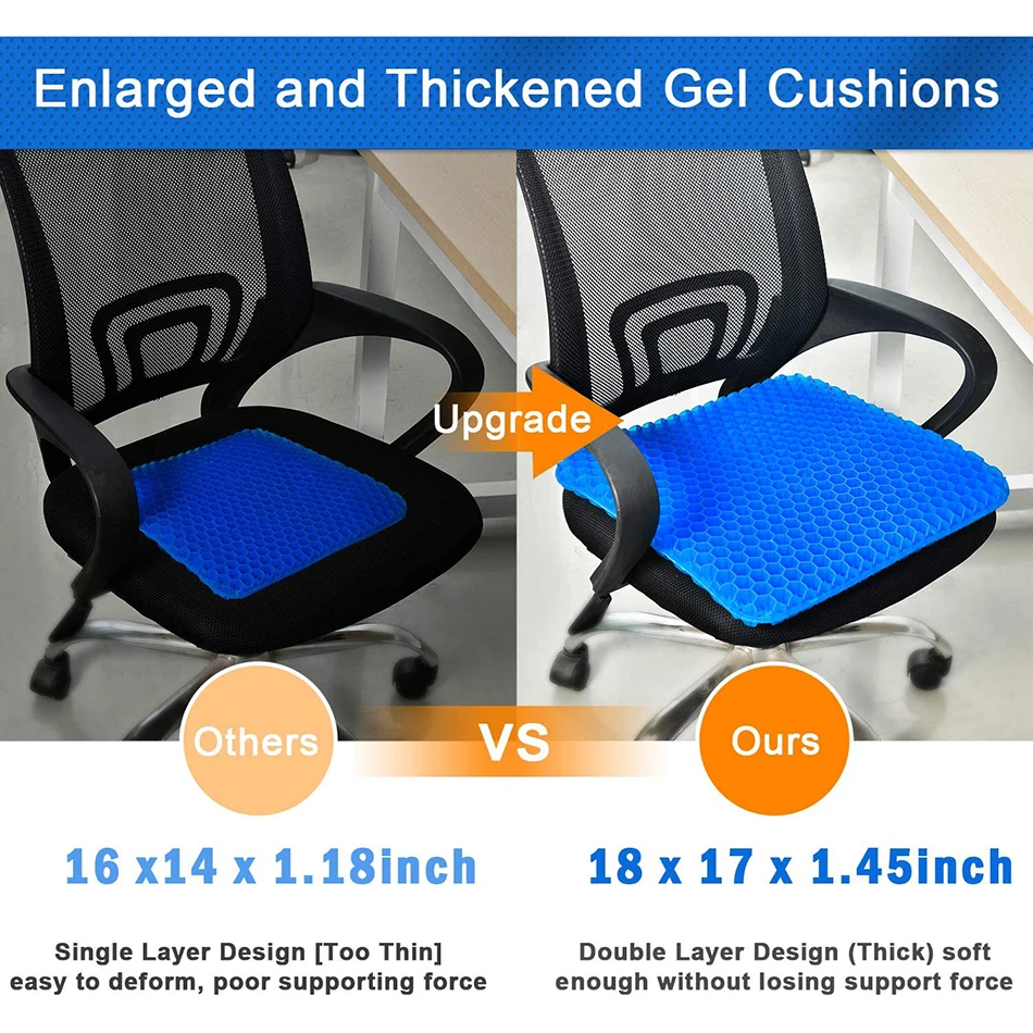 

Gel Seat Cushion Double Thick Egg Gel Summer Cushion For Pressure Relief Breathable Chair Pads For Car Seat Office Chair