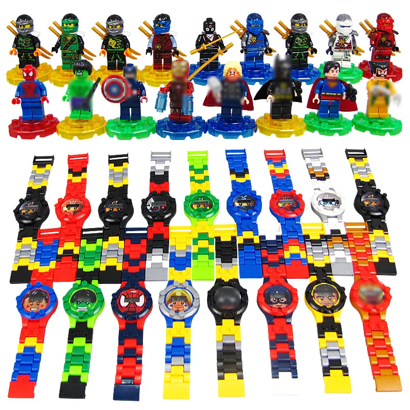 Фото Детские часы строительные блоки кубики игрушки детские совместимые с LegoINLY ningjagoo