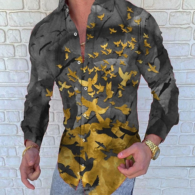 2021Spring Autumn Long Sleeve Shirt Men Floral Print Shirt Button Turn-Down Collar Plus Size Male Top Shirt Masculina Streetwear