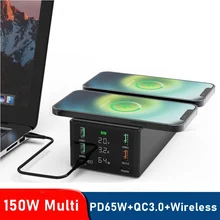 150W Multi USB Wireless Charger for IPhone 11 12 Pro Max PD 65W Charger QC 3.0 Fast Charging Dock Station for Macbook Air Pro