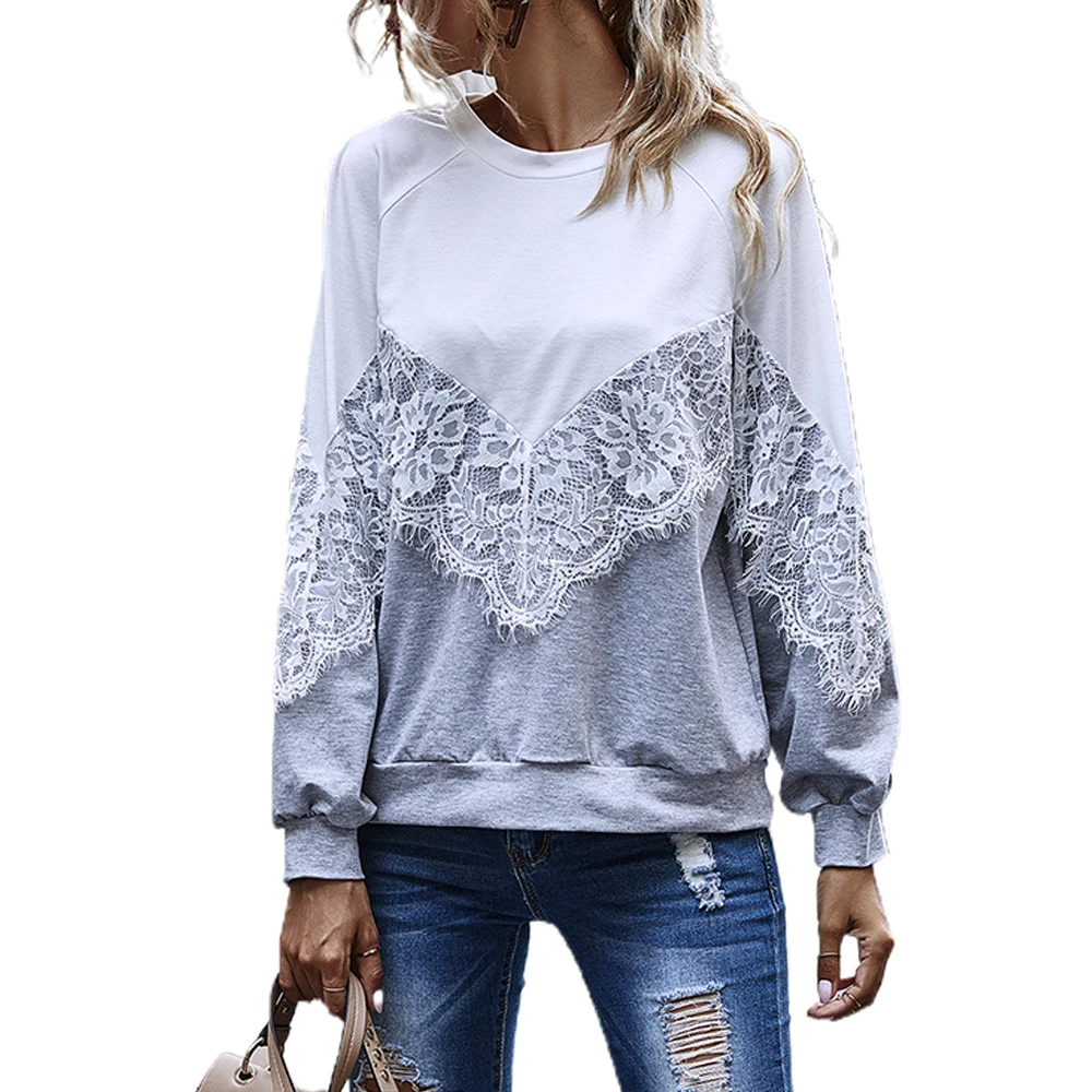 

T Shirt Women Autumn Lace Patchwork Long Sleeve Top Ladies Top Casual Spring T Shirt Female Loose Pullovers Women Clothing