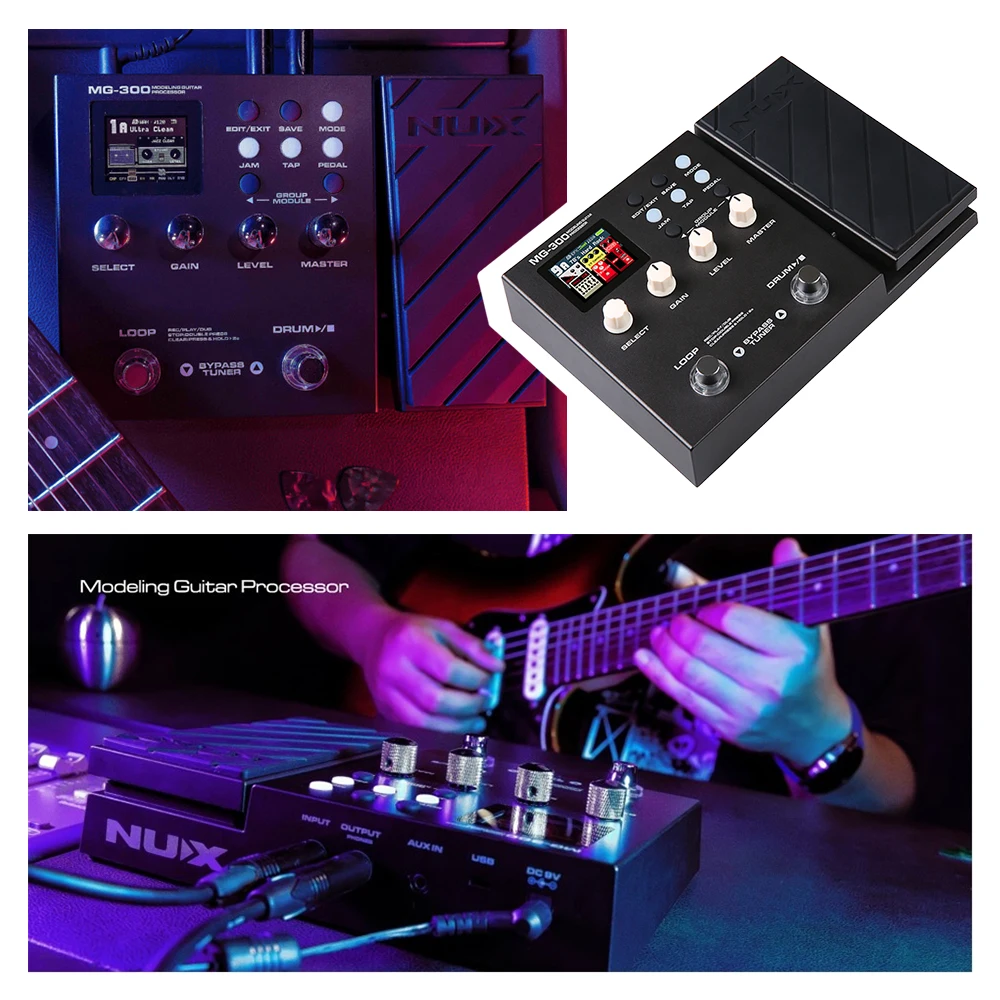 

NUX MG-300 Modeling Guitar Processor Guitar Multi-Effects Pedal Amp Modeling 56 Drum Beats 60s 24-bit Loop Recording Metronome