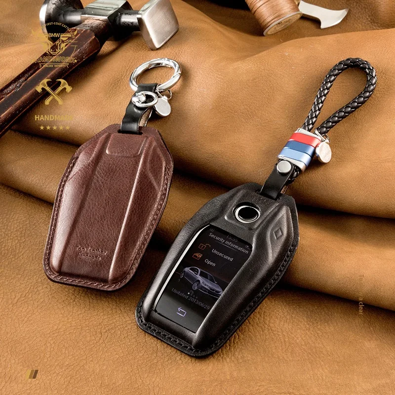Роскошный чехол для автомобильного ключа из натуральной кожи со светодиодный