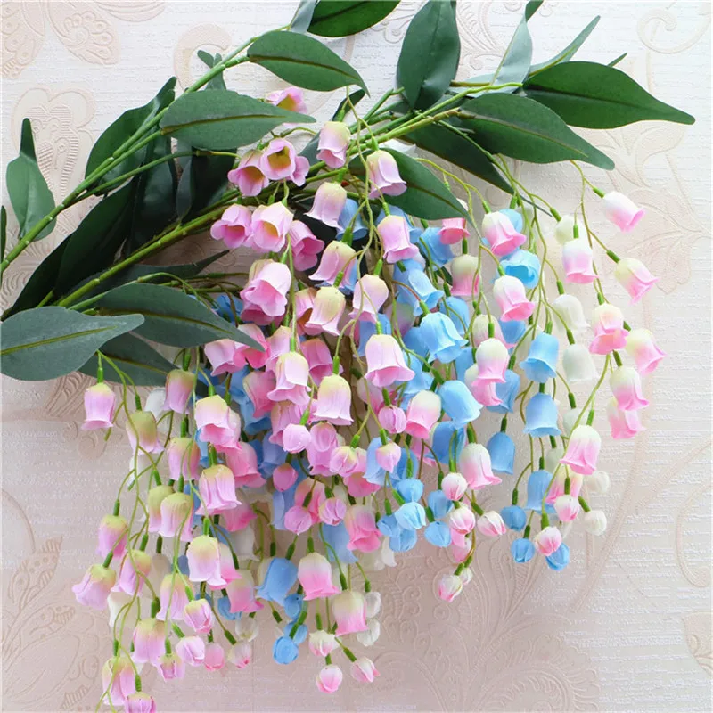 New Artificial Flower Bell Lily Decor Fake Flowers Campanula with Leaf Wedding Soft Decoration Home Silk | Дом и сад