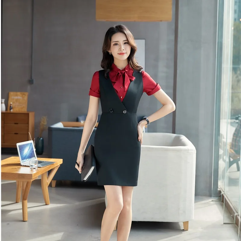 

New Styles Summer Formal OL Styles Blazers Suits With 2 Pieces Blouses And Dress Office Ladies Uniforms Sets Plus Size