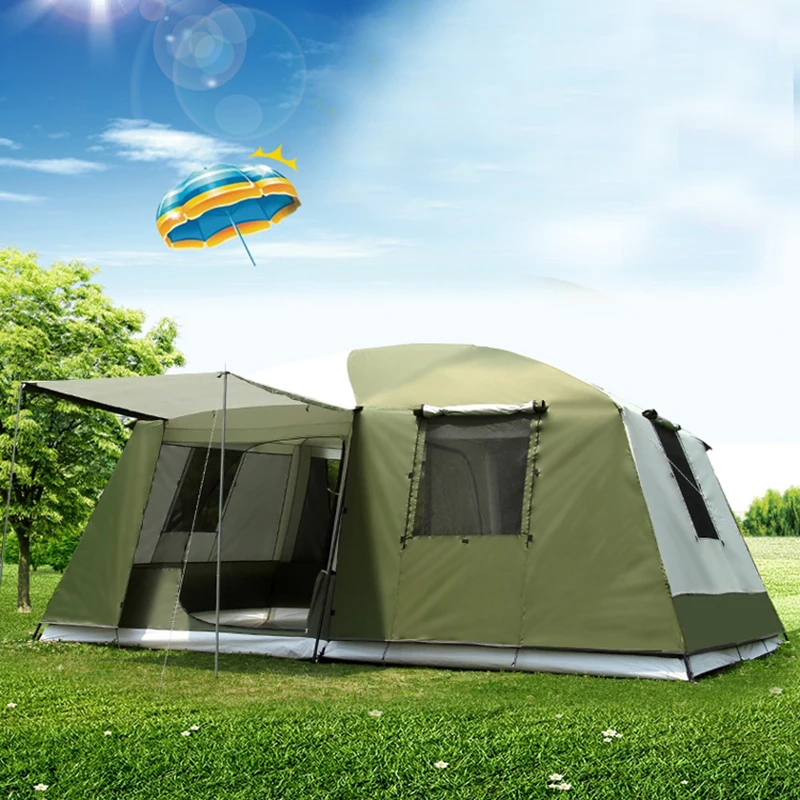 Ultralarge 8-12 Person One Hall 2 Bedroom Double Layer Waterproof Strong Camping Tent Family Carpas De Large Gazebo | Спорт и