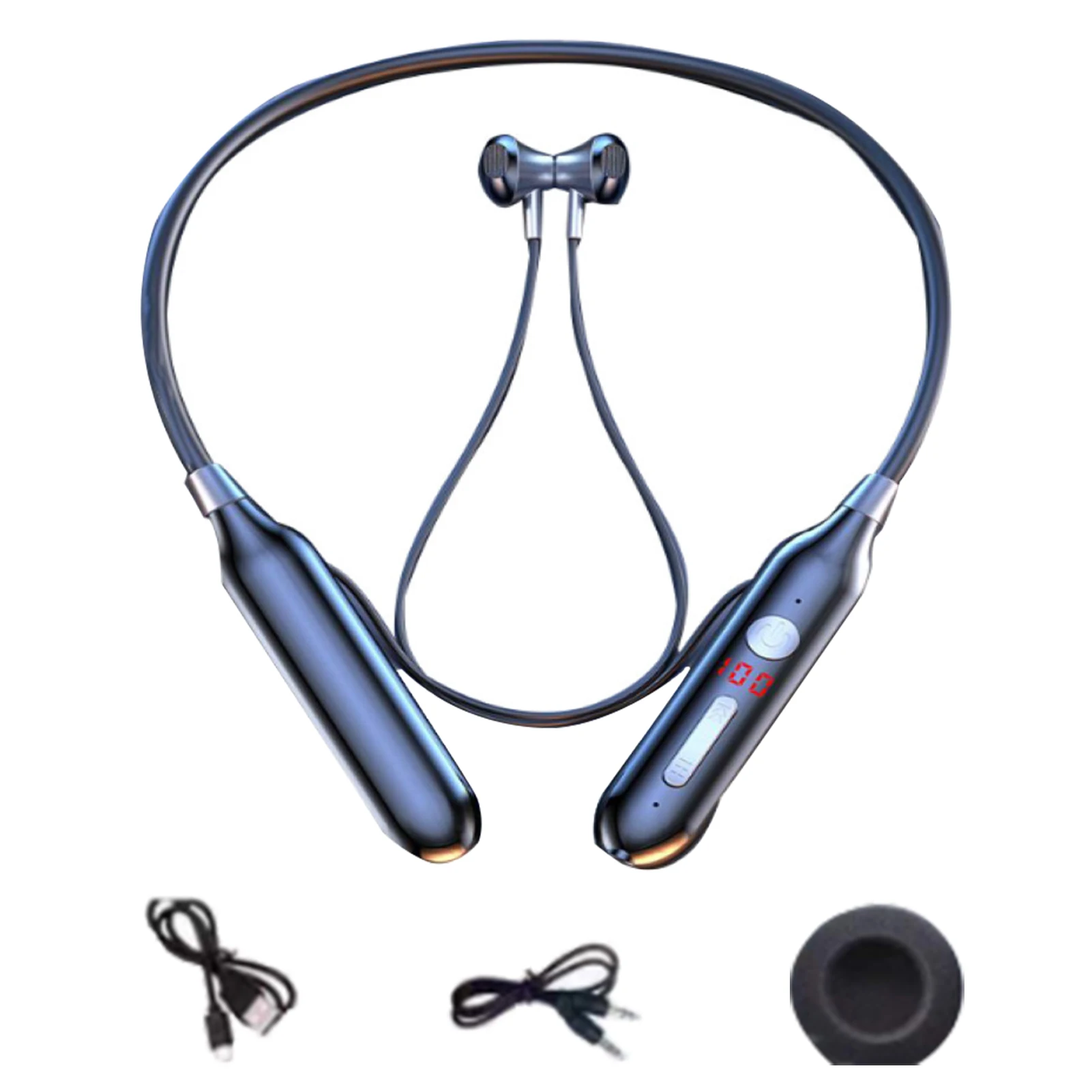

5,0 Портативный Силиконовый шейный подвесной беспроводной наушник с шумоподавлением светодиодный дисплей Hands Free In Ear Magnetic