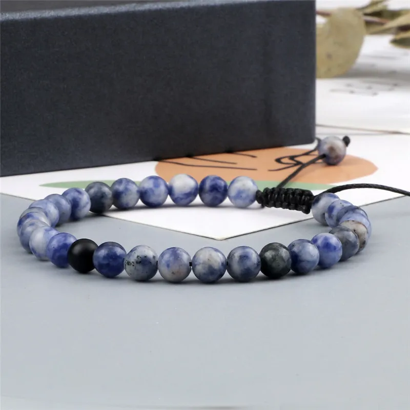 Модный браслет с белыми точками и синими натуральными камнями в 2 стилях 6 мм