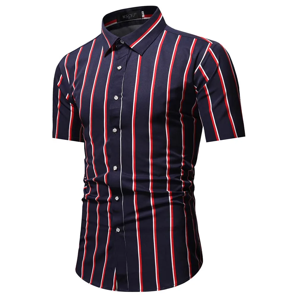 

2021 new men's summer fashion business shirts Slim men's striped trendy short-sleeved shirts