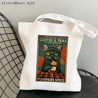 women shopper bag coffee teas cat printed kawaii bag harajuku shopping canvas shopper bag girl handbag tote shoulder lady bag