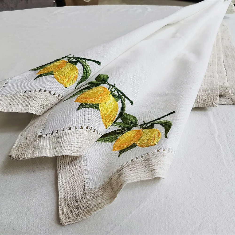 Practical &amp Versatile Napkin with Handmade Hemstitch Elegant Linen Look Table Decoration Lemon Embroidery | Дом и сад