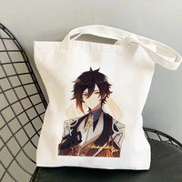 zhong li print genshin impact hot game anime shopper bags tote bag shopping bag shoulder bag canvas bags handbag female hand bag