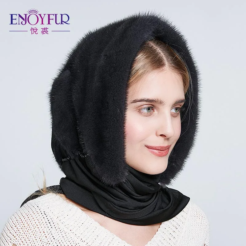 Женская шапка бини ENJOYFUR, элегантная шапка из натурального меха норки с шарфом на зиму - Цвет: M38