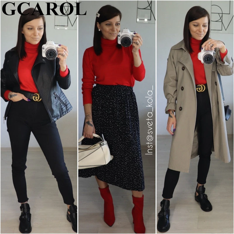 GCAROL, новинка, Женская водолазка, 30% шерсть, свитер, Осень-зима, конфетный джемпер, яркий вязаный пуловер, уличная одежда размера плюс S-3XL