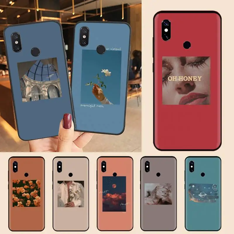 

Art aesthetics flowers pattern Phone Case For Xiaomi Redmi note 7 8 9 t max3 s 10 pro lite Luxury brand shell funda coque