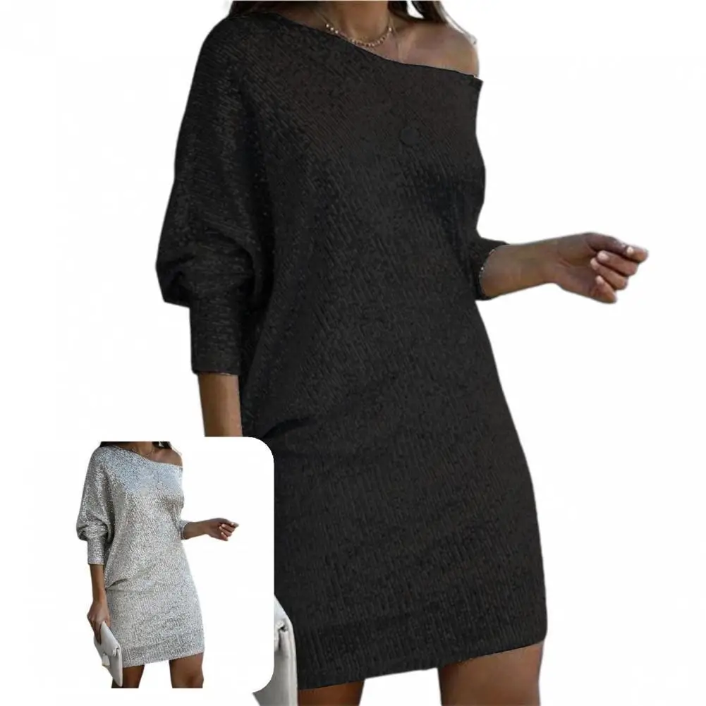 

Modern Dress Glitter Sequins Anti-pilling Polyester Fine Workmanship Female Dress