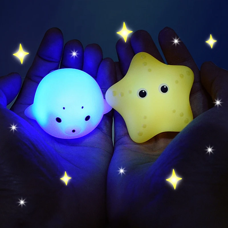 

Bath Toys Baby Light Up Floating Rubble Animal Toy with Water Scoop for Toddler Infant Kids Bathtub Shower Fish Games