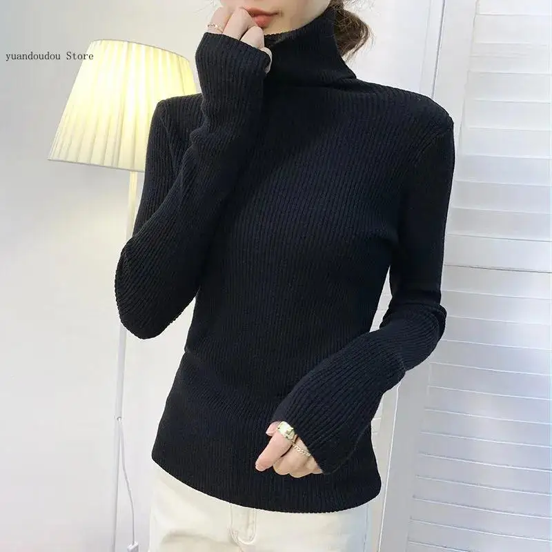 Женский эластичный пуловер с длинным рукавом Осенний простой базовый однотонный