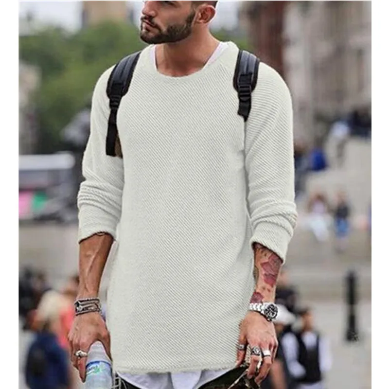 

Knit Sweater Men Clothes Autumn Winter KALENMOS O Neck Long Slevee Pullovers Tops Loose Streetwear Harajuku Chic Sweaters Mens
