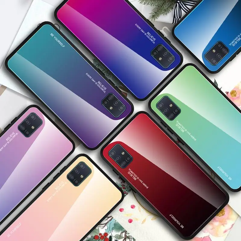 Чехлы на заднюю панель для samsung Galaxy A91 A81 A51 A71 A 91 81 51 71 градиентное закаленное