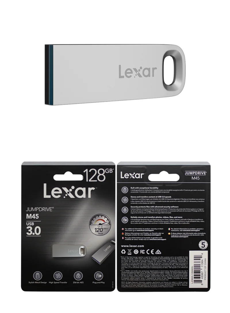 Lexar Jumpdrive M45 флеш-накопитель USB 3,0 Max 100 МБ/с. металлический флеш-накопитель 128 Гб 64 Гб оперативной памяти, 32 Гб встроенной памяти, флэш-накопитель USB флеш-накопитель