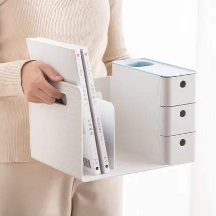 

Multifunction Desktop Shelf Office Organizer With Drawers Pen Holder Book Holder Stationery Badge Storage Box School Supplies