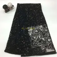 sotck  5yards/bag  black color sequins embroidery fashion high - end fabrics used in wedding dress design    XX82#