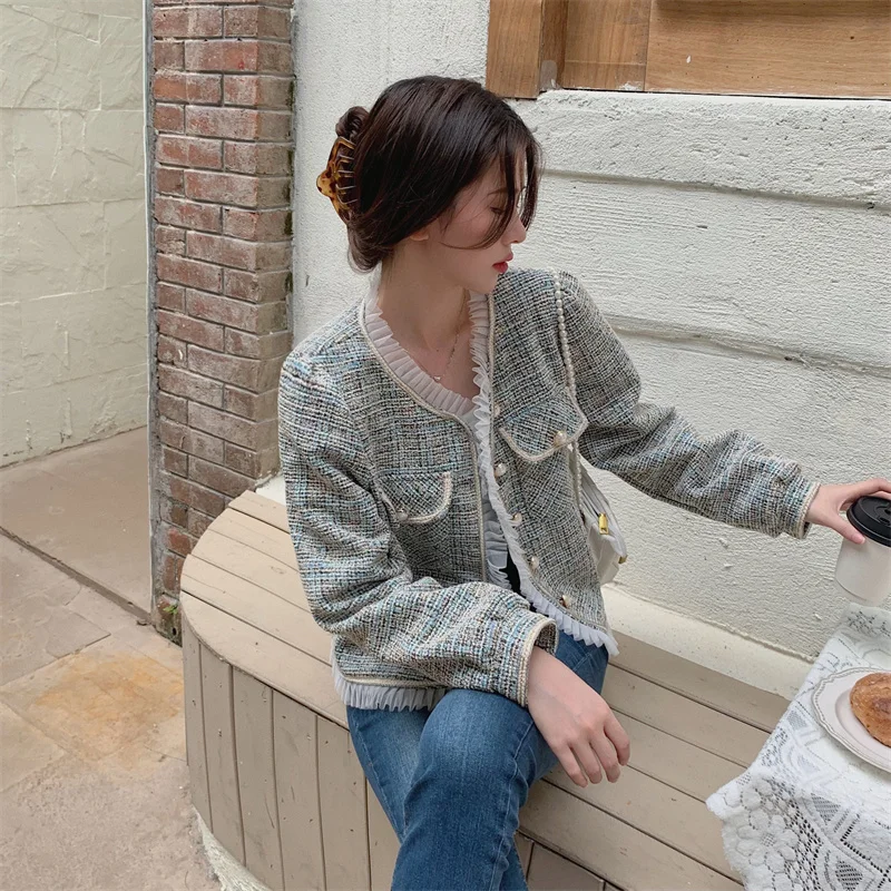 Женское твидовое пальто маленькая Очаровательная одежда во французском