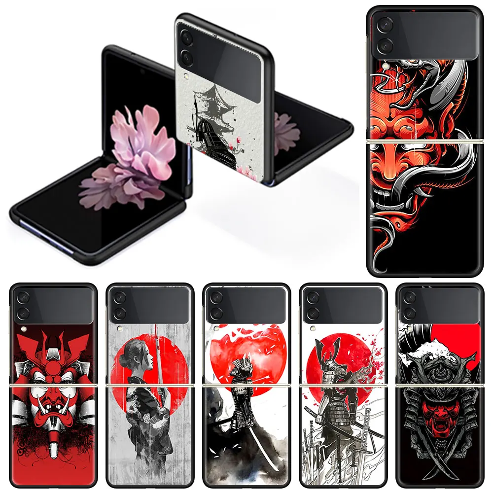 

Japan Samurai Art Case for Samsung Galaxy Z Flip 3 Hard Silicone Tpu Funda Shockproof Cover Luxury Phone Shell