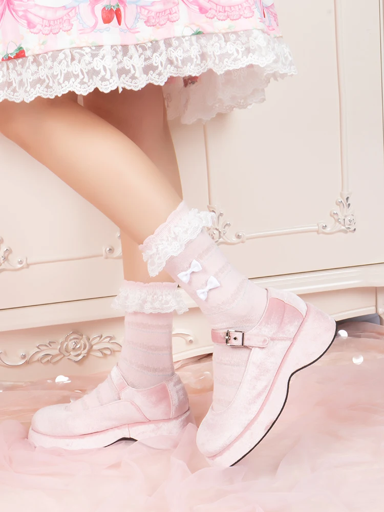 

Japanese Cute Sweet Girl Sent Lace Bow Socks Cotton Striped Socks