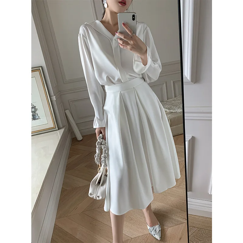 

2021 New Silk Soft Fashion Vintage Elegant Women Dress Clothes High Quality 2 Pcs Set Dresses for Women Party Streetwear Office