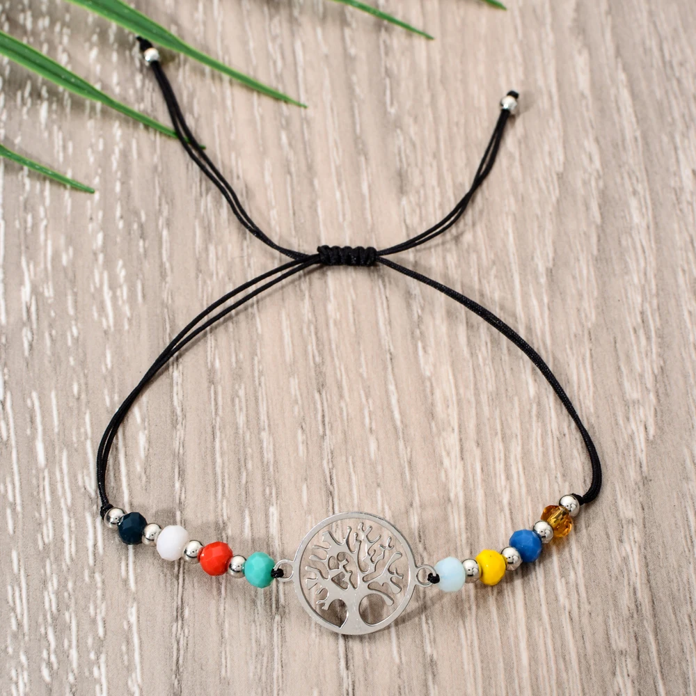 Женский браслет из нержавеющей стали с подвеской Древо жизни регулируемый