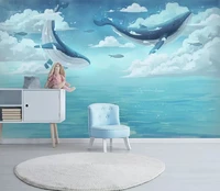 xue su large custom mural wallpaper nordic creative watercolor mediterranean sea whale childrens room background wall