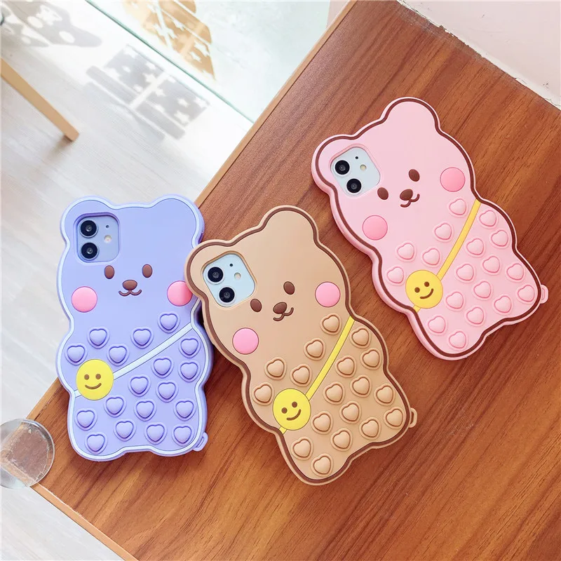 

Cute cartoon bear case For iphone 12 mini 11 pro max XS max XR SE 7 8 Plus X 11pro Soft silicone kid security bubble Phone cover