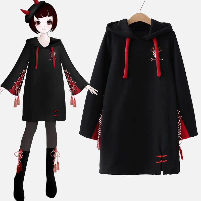 Толстовка в стиле ретро с вышивкой японский Готический Свободный свитшот