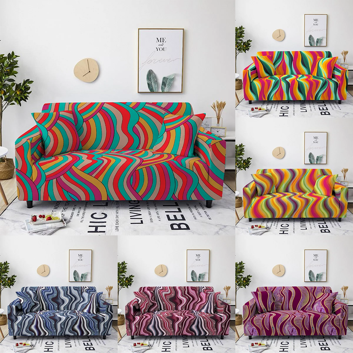 

Colourful Elastic Sofa Cover For Living Room Slipcovers Stretch Geometry Couch Cover L-shape Sofa Case Home Decor 1/2/3/4 Seater