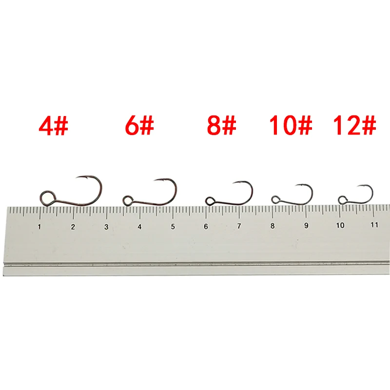 OUTKIT 12pcs for Fishing Lure Spare Hook Single Fish Lure Hooks Inline Hook Big Eye Size4 6 8 10 12 Tackle High Carbon Steel 2