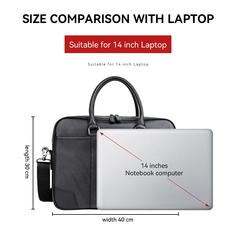 Fit For 14'' Laptop Bag For Men Genuine Leather Men's Briefcase Portable Messenger Shoulder Bag Cowskin Business Document A4