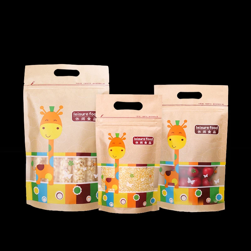 Мультяшная ручка из крафтовой бумаги для хранения еды орехов закусок матовый