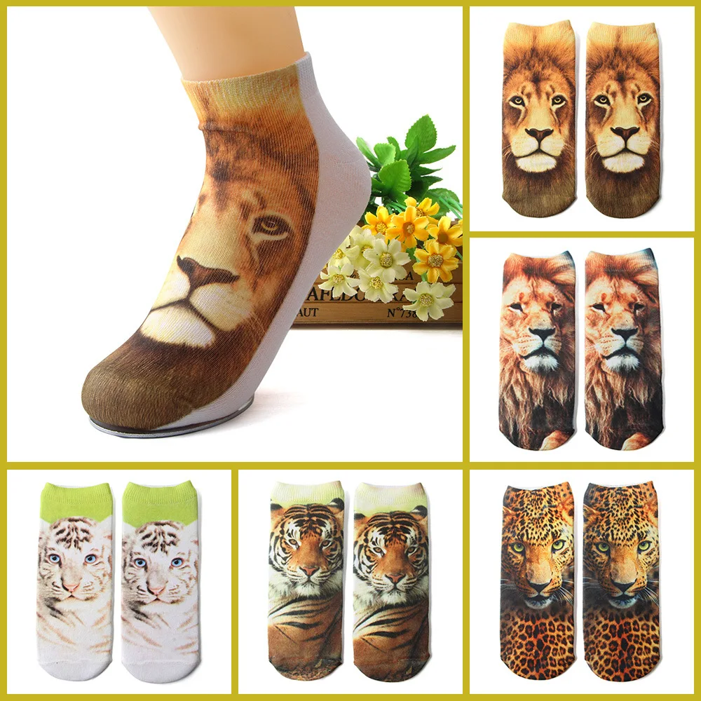 5 Pairs Tiger Animal Short Socks With Print Women's Cotton Japanese Fashion Men Breathable Sports Funny Ankle Slouch Socks Women