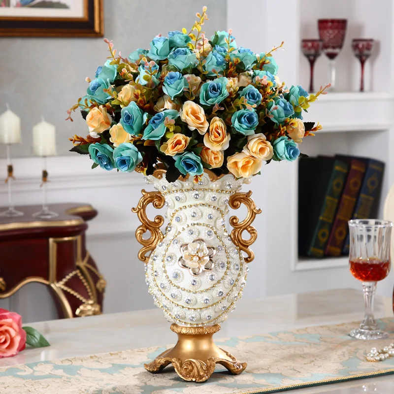 

Европейская Алмазная тарелка для фруктов, ваза, искусственные цветы, украшения из смолы, домашние статуэтки для гостиной, ремесла, аксессуары для журнального столика, Декор