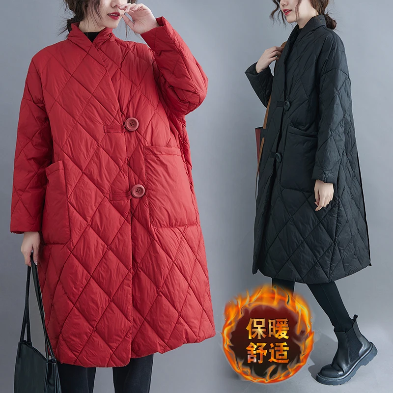 

Женская длинная стеганая куртка, теплая легкая парка оверсайз, верхняя одежда с подкладкой, новинка сезона осень-зима 2021